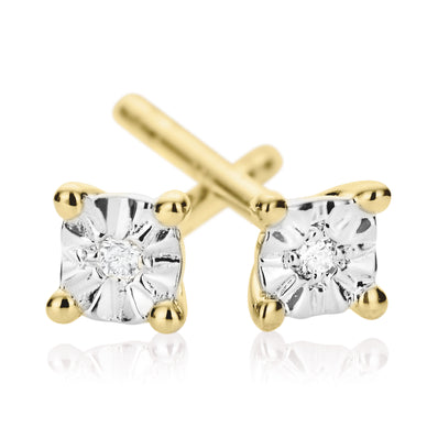9ct Two Tone Gold & Diamond Set Stud Earrings
