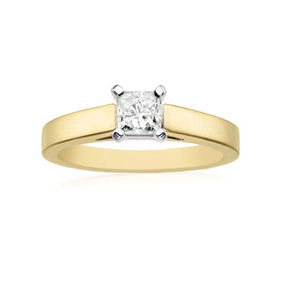 Solitaire 9ct Two Tone Gold Princess Cut with 1/2 CARAT of Diamonds Ring