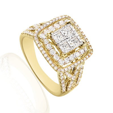 New York 14ct Yellow Gold Princess Cut with 1 1/2 CARAT tw of Diamonds Ring