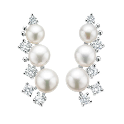 Sterling Silver 2-6mm Fresh Water Pearls and Cubic Zirconia Climber Earrings