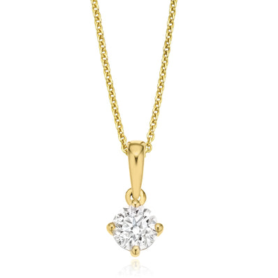 Solitaire 9ct Yellow Gold Round Brilliant Cut with 1/2 CARAT of  Diamond Pendant