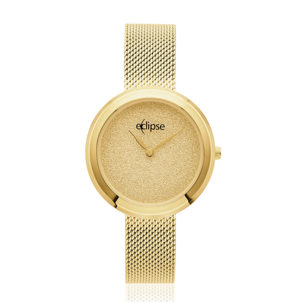 Eclipse Gold Tone Mesh Band 30WR Glitter Dial Watch