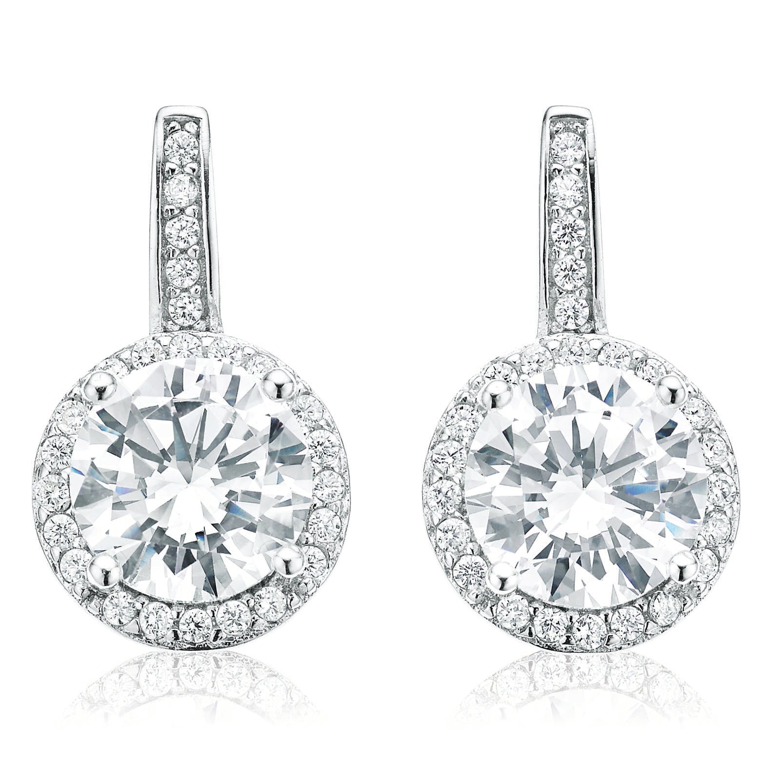 Sterling Silver Cubic Zirconia Halo Drop Earrings