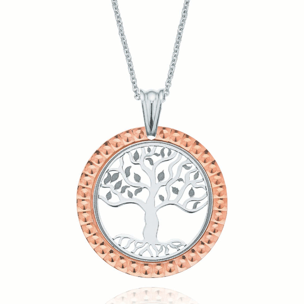Sterling Silver & Rose Gold Plated Tree of Life Disc Pendant