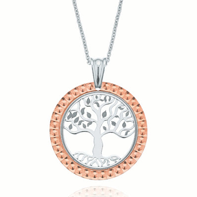 Sterling Silver & Rose Gold Plated Tree of Life Disc Pendant