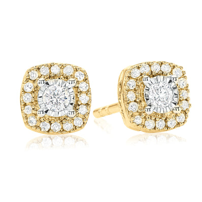 9ct Two Tone Gold Round Brilliant Cut with 0.20 Carat tw of Diamonds Stud Earrings
