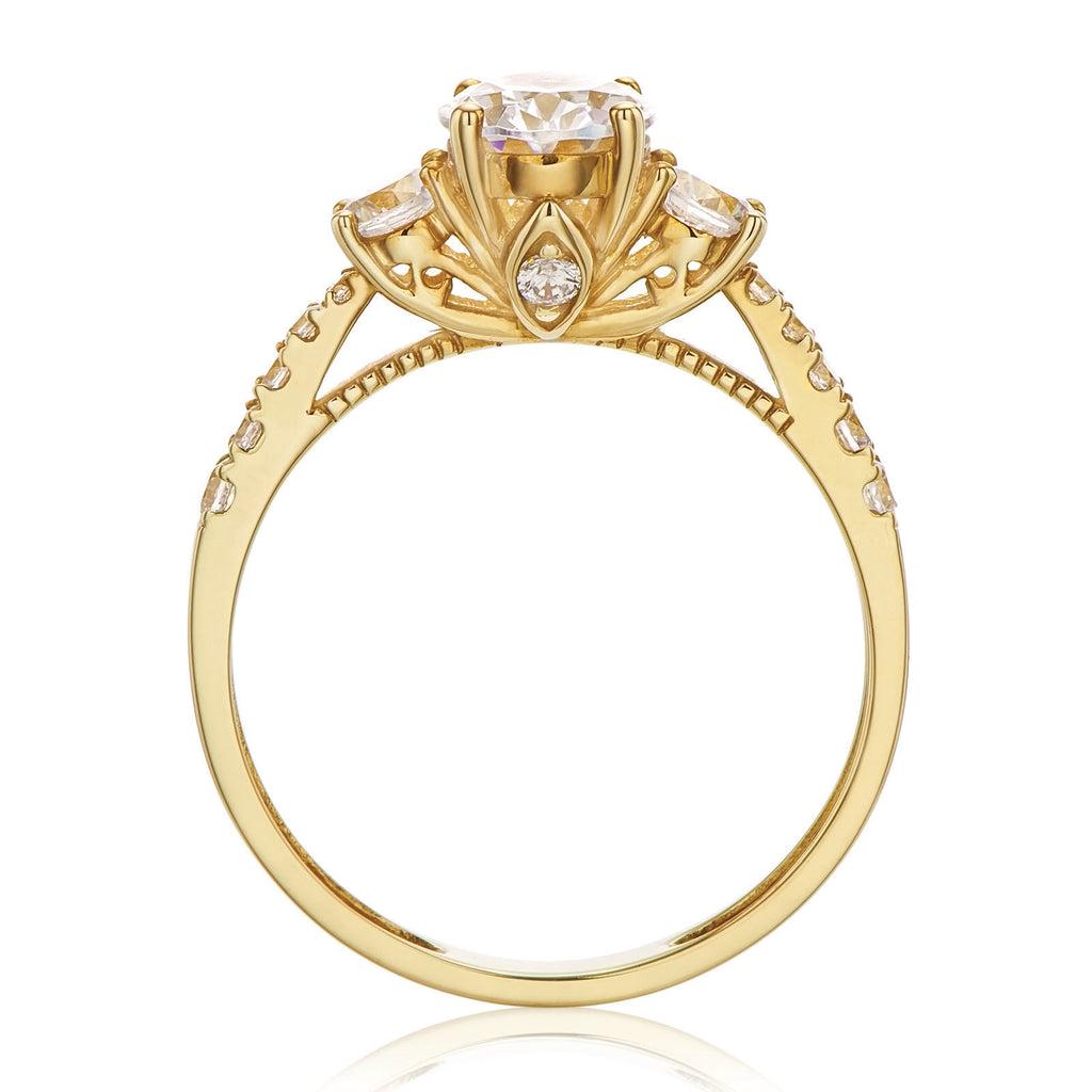 HUSH 9ct Yellow Gold Oval & Round Brilliant Cut with 1.70 CARAT tw of Diamond Simulants Ring