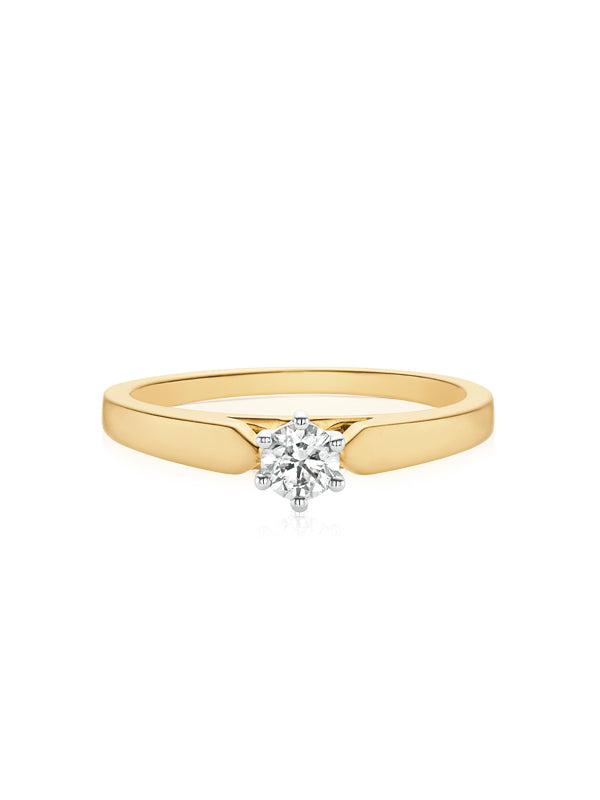 Solitaire 9ct Two Tone Gold Round Brilliant Cut with 1/4 CARAT of Diamonds Ring