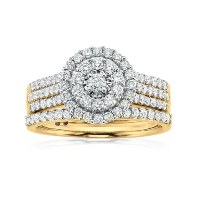 London 9ct Yellow Gold Round Brilliant Cut with 1 CARAT tw of Diamonds Ring Set
