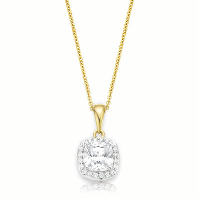 HUSH 9ct Yellow Gold Cushion & Round Brilliant Cut with 1.25 CARAT tw of Diamond Simulants Pendant