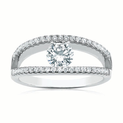 Sterling Silver Cubic Zirconia Split Bar Ring