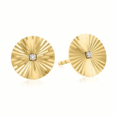 9ct Yellow Gold Round Brilliant Cut Diamond Set Disc Stud Earrings