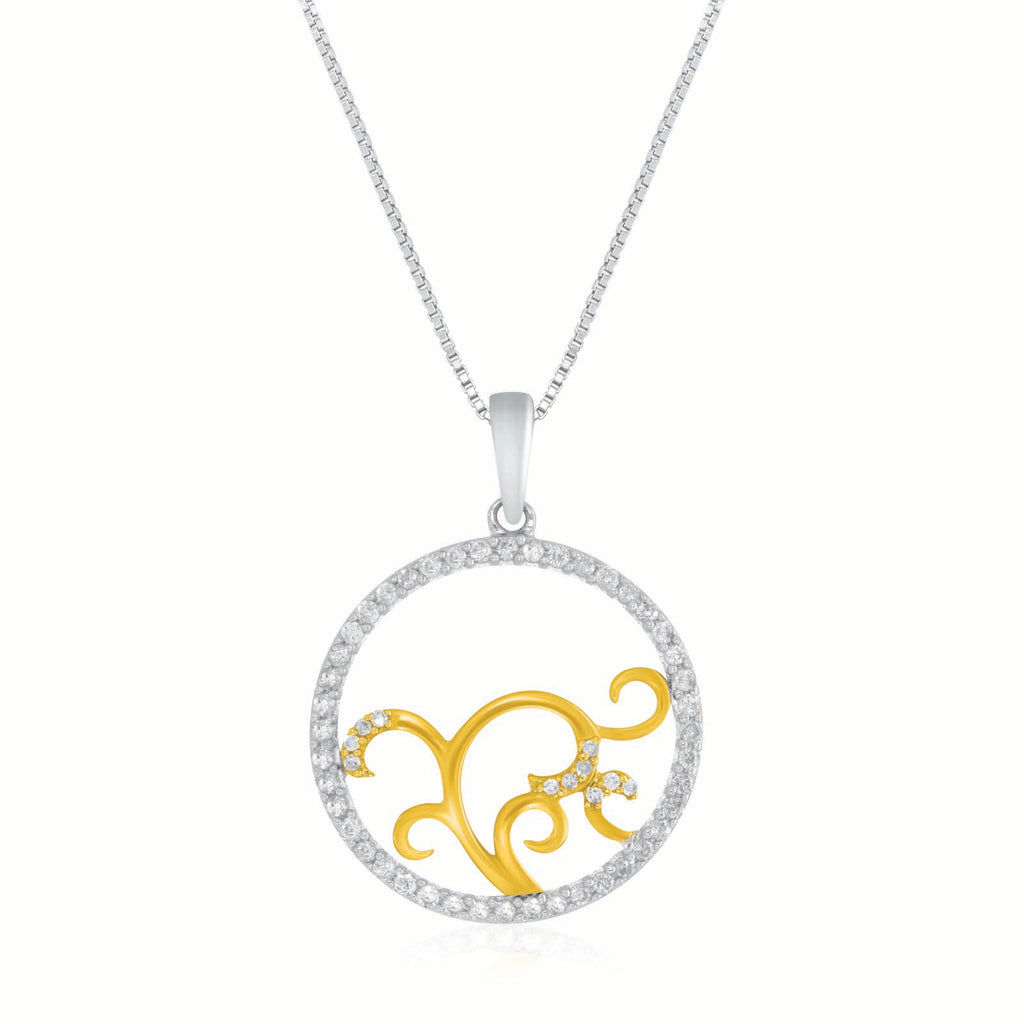 10ct Yellow Gold and Sterling Silver Round Brilliant Cut 0.30 Carat tw of Diamonds Necklace