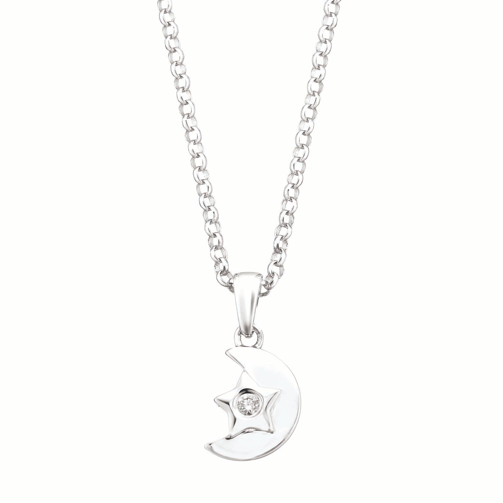 My First Diamond Kids Sterling Silver Round Brilliant Cut Diamond Set Moon Necklace