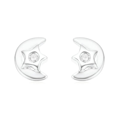 My First Diamond Kids Sterling Silver Moon Stud Earrings