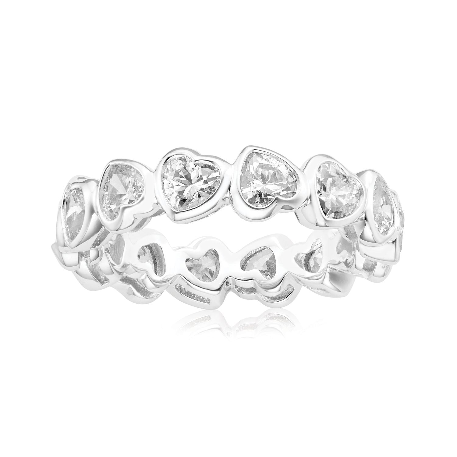 Sterling Silver Cubic Zirconia Connected Hearts Ring
