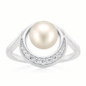 Sterling Silver  8-8.5mm Fresh Water Pearls and Cubic Zirconia Ring