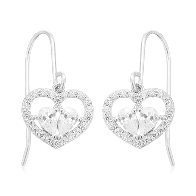 Sterling Silver Pear & Round White Cubic Zirconia Drop Earrings