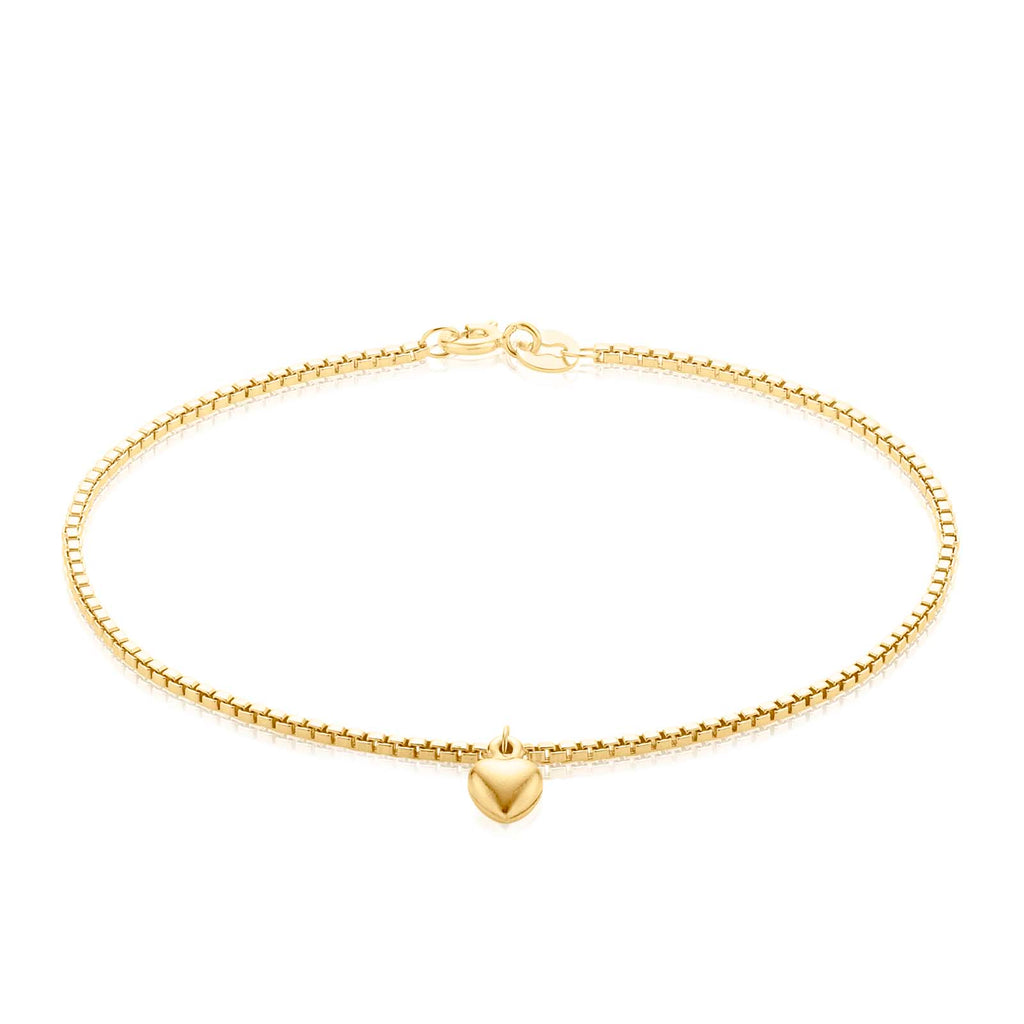9ct Yellow Gold & Silver-filled Heart Drop Charm Bracelet