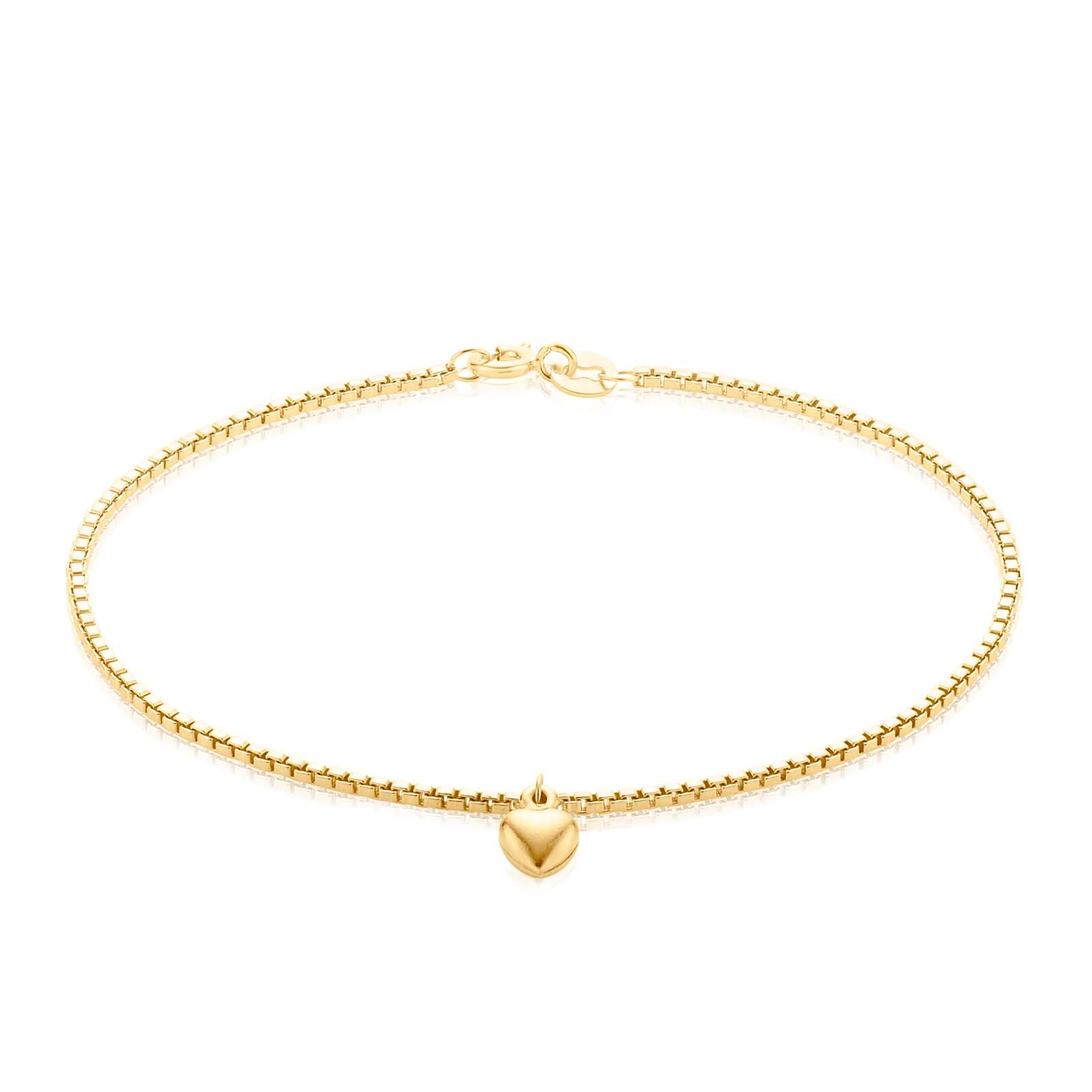 9ct Yellow Gold Silver Filled Heart Drop Charm Bracelet