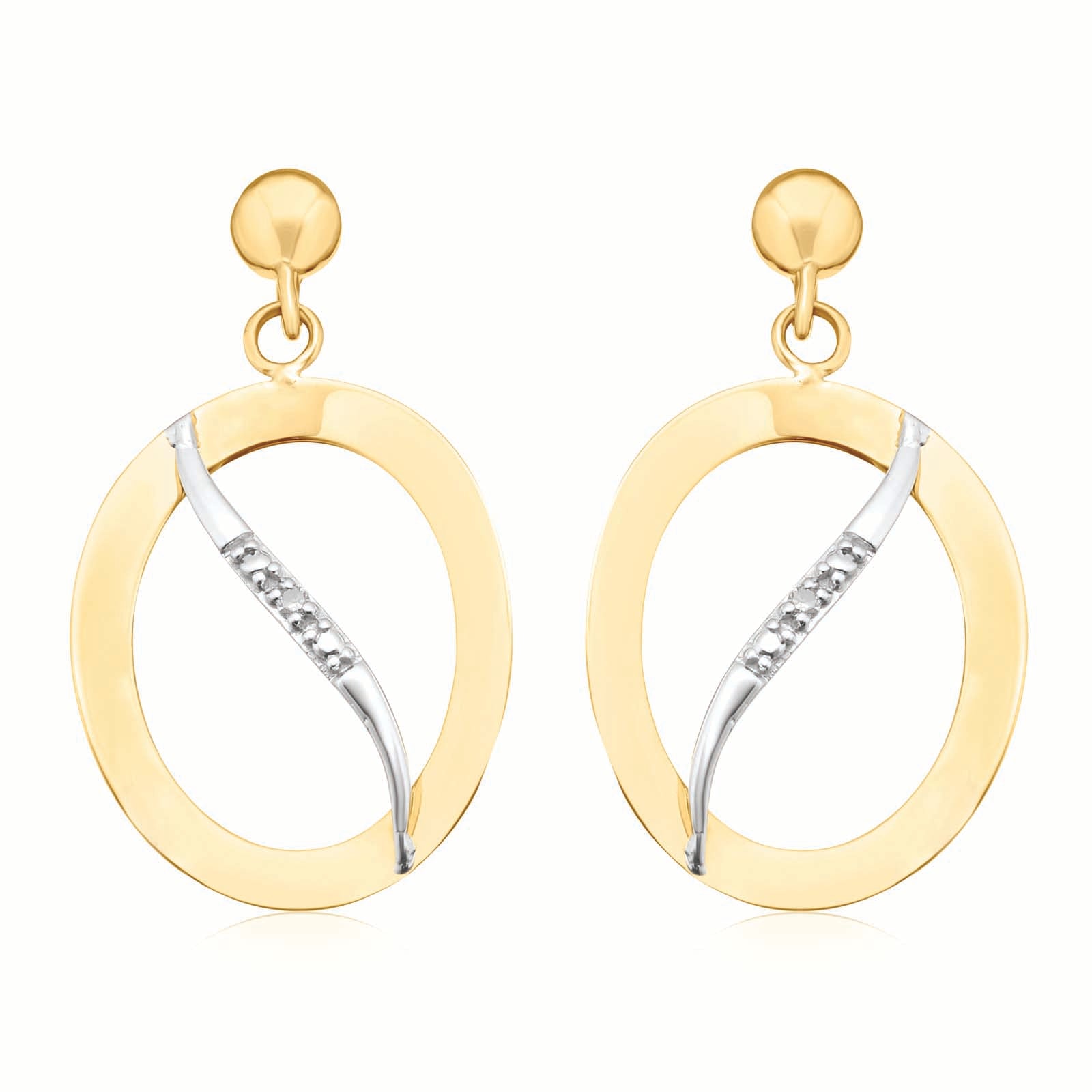 9ct Yellow Gold Diamond Set Oval Cross Drop Earrings