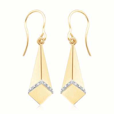 9ct Yellow Gold Round Brilliant Cut Diamond Set Drop Earrings