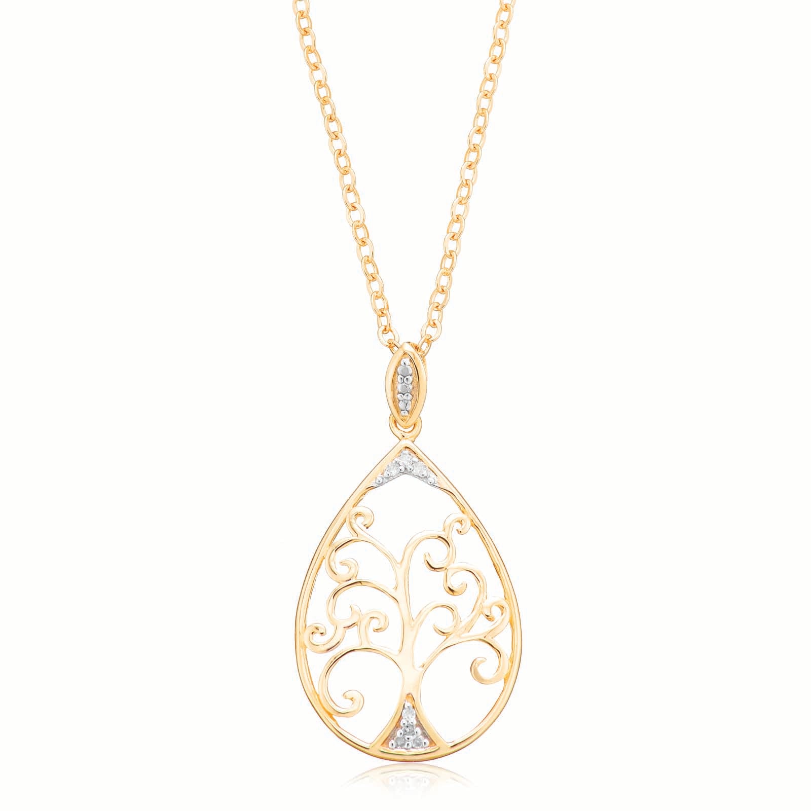 9ct Yellow Gold Diamond Set Tree of Life Pendant