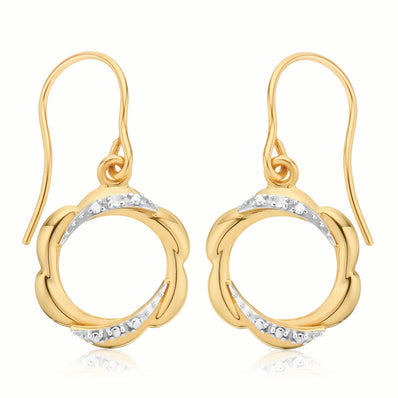 9ct Yellow Gold Round Brilliant Cut Diamond Set  Drop Earrings