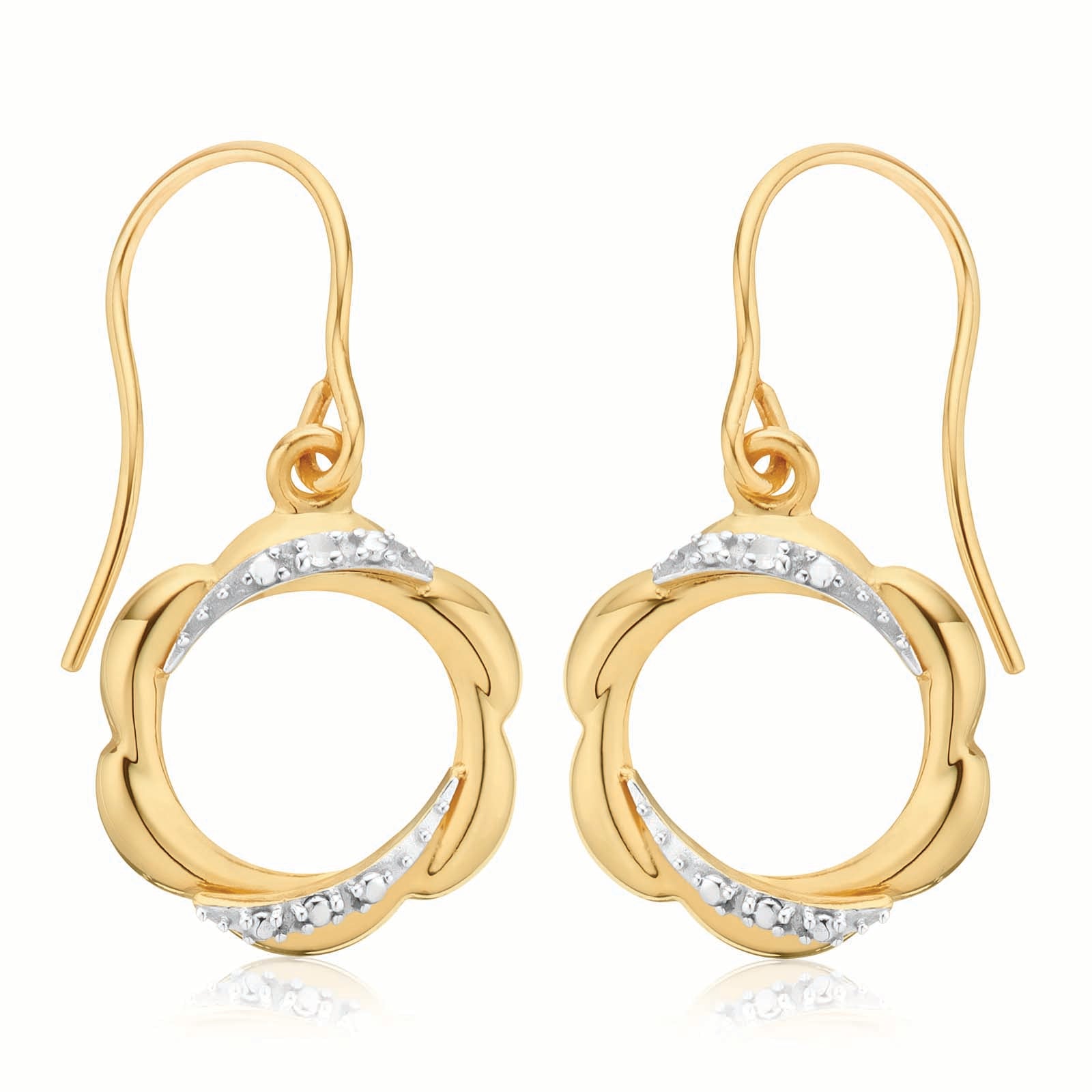 9ct Yellow Gold Round Brilliant Cut Diamond Set Drop Earrings