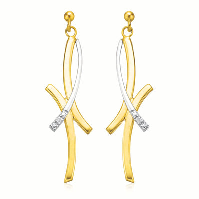 9ct Yellow Gold Round Brilliant Cut Diamond Set Drop Earrings