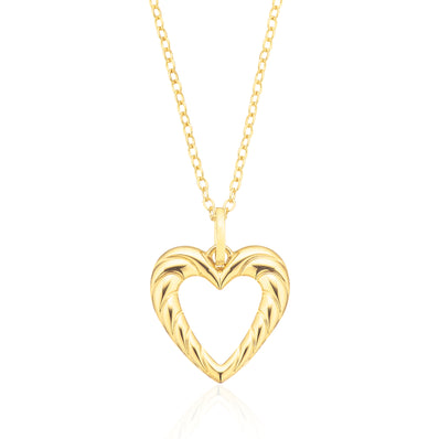 9ct Yellow Gold  Pattern Heart Pendant