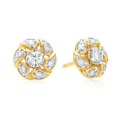 9ct Yellow Gold Round Brilliant Cut 1/4 Carat tw of Diamonds  Stud Earrings