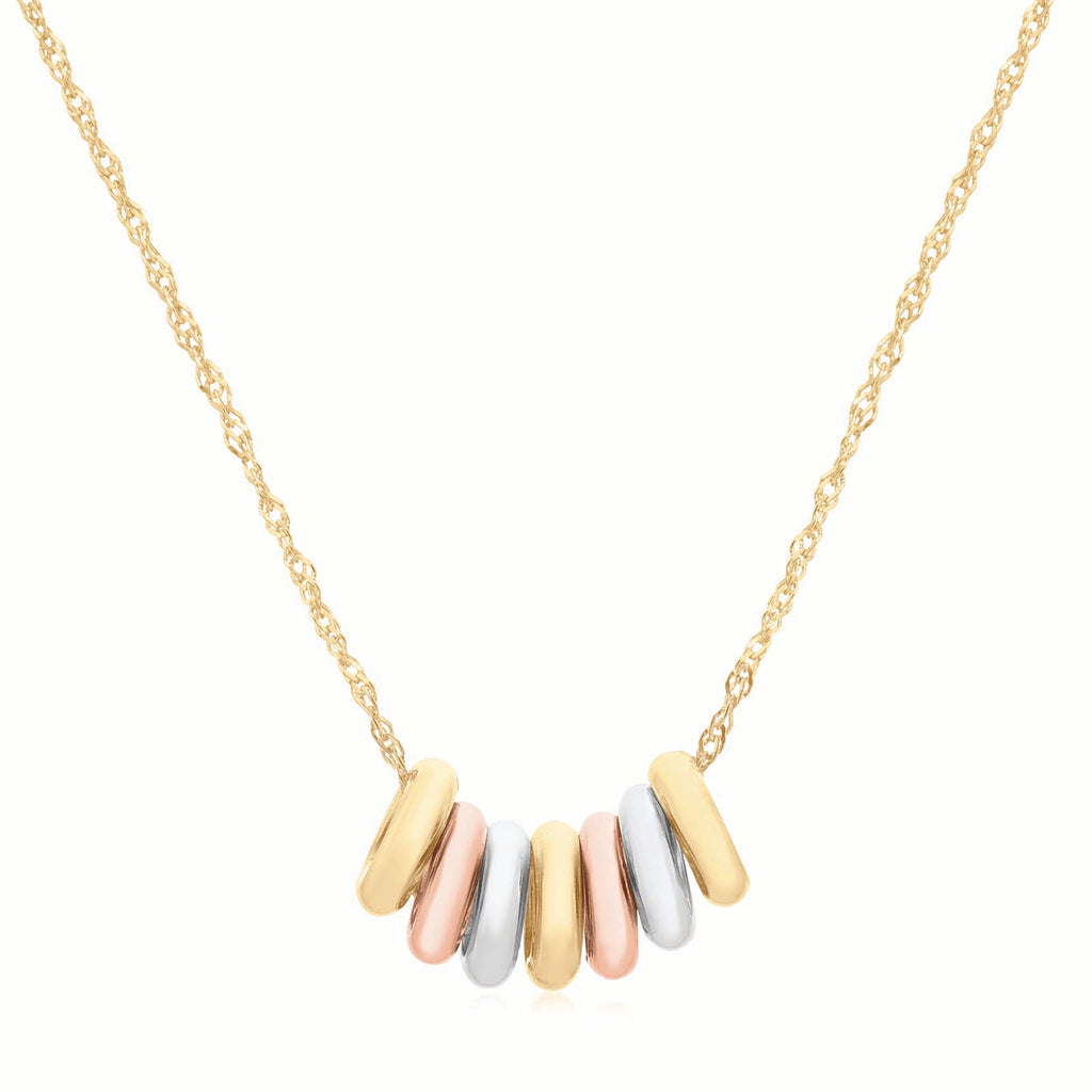 9ct Three Tone Gold & Silver-filled 45cm 7 Rings Necklace