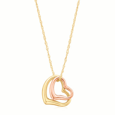 9ct Two Tone Gold & Silver-filled 45cm Double Heart Necklace