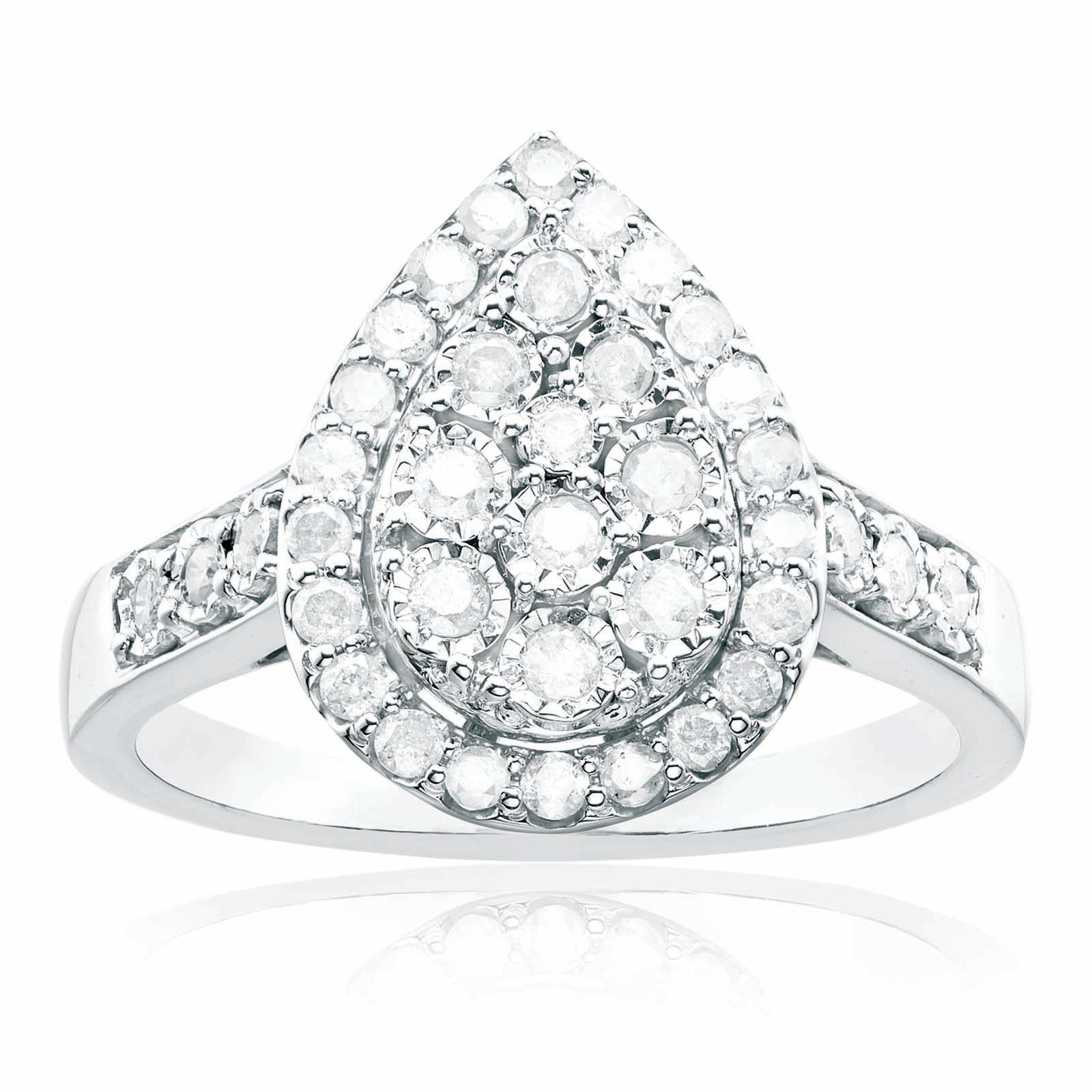 Sterling Silver Round Brilliant Cut 1 2 CARAT tw of Diamonds Pear Ring Zamels