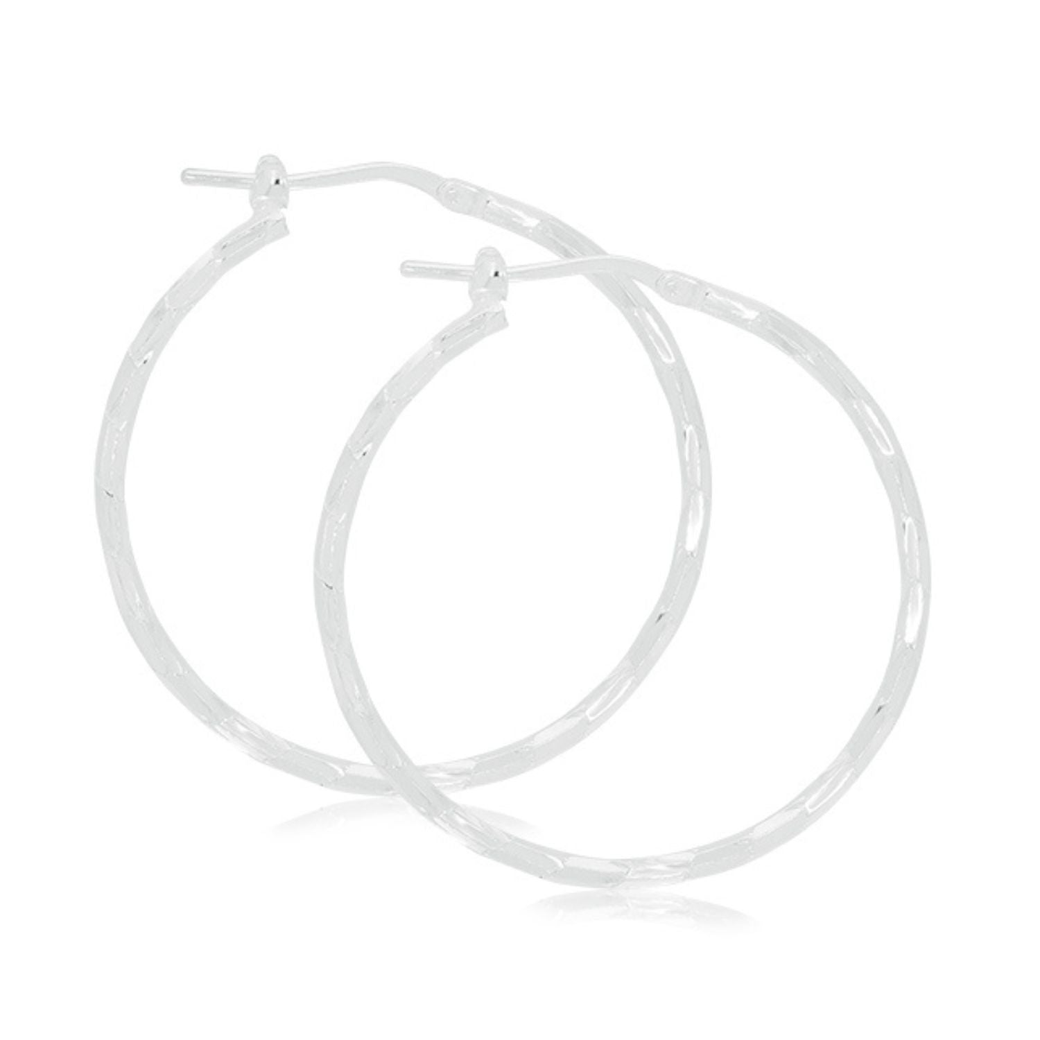 Sterling Silver 30x1.8mm Pattern Hoops