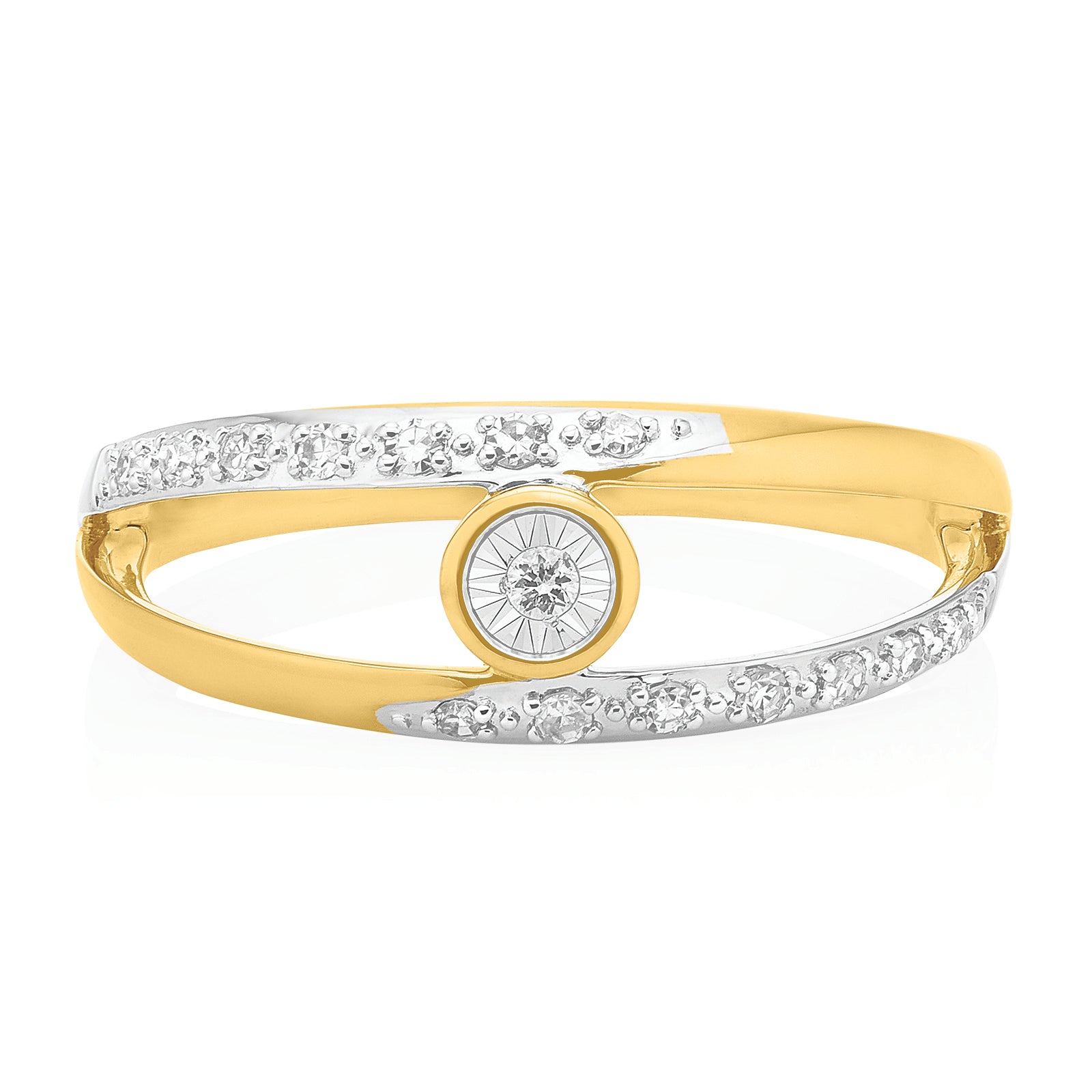 9ct Two Tone Gold Round Brilliant Cut 0.13 Carat tw of Diamond Dress R 9ct Two Tone Gold Round Brilliant Cut 0.13 Carat tw of Diamond Dress R