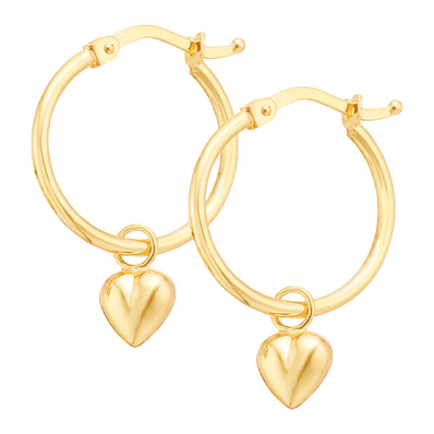 9ct Yellow Gold & Silver-filled Heart  Hoop Earrings