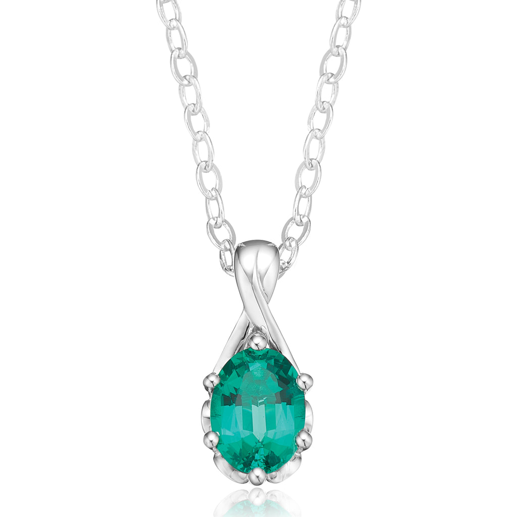 Sterling Silver Oval Cut Created Emerald Pendant