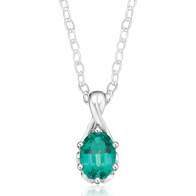 Sterling Silver Oval Cut Created Emerald Pendant