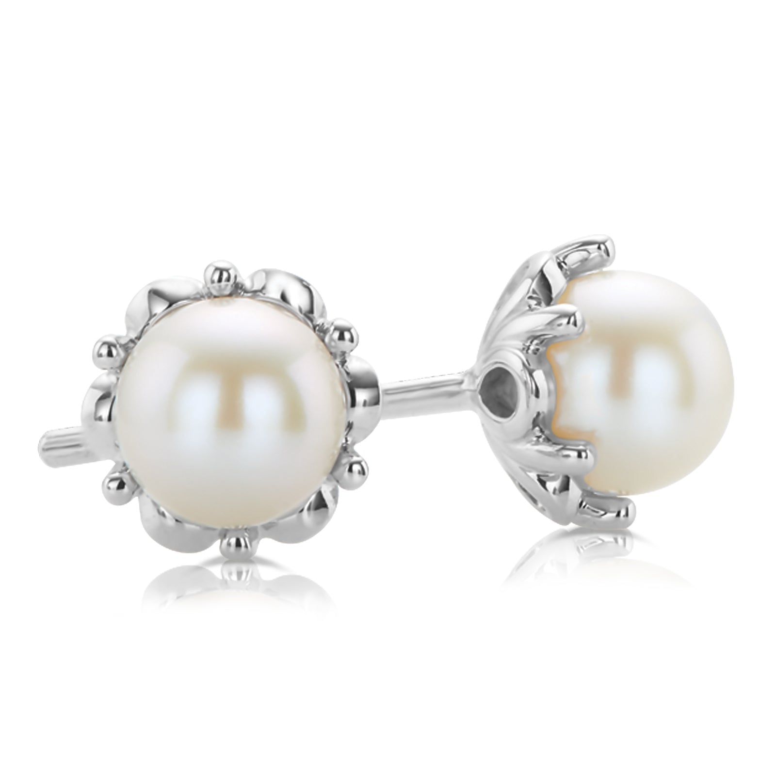 Sterling Silver 5mm White Fresh Water Pearl Ear Stud Earrings