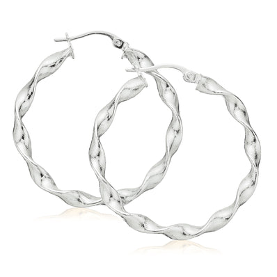 Sterling Silver 25mm Twist  Hoop Earrings