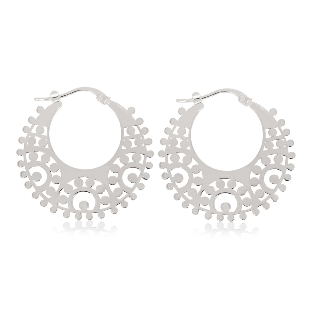 Sterling Silver  30 mm Round Pattern Hoop Earrings