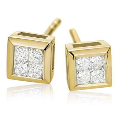 New York 14ct Yellow Gold Princess Cut 1/4 CARAT tw of Diamonds Stud Earrings