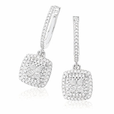 London 9ct White Gold Round Brilliant Cut 1/2 CARAT tw of Diamonds Drop Earrings