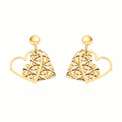 9ct Yellow Gold & Silver-filled  Double Heart Drop Earrings