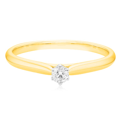 Solitaire 9ct Two Tone Gold Round Brilliant Cut 0.10 CARAT tw of Diamonds Ring