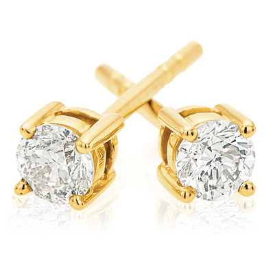 Solitaire 9ct Yellow Gold Round Brilliant Cut 1/4 CARAT tw of Diamonds Stud Earrings