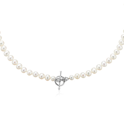 Sterling Silver 5-6mm Freshwater Pearl T-bar Necklace