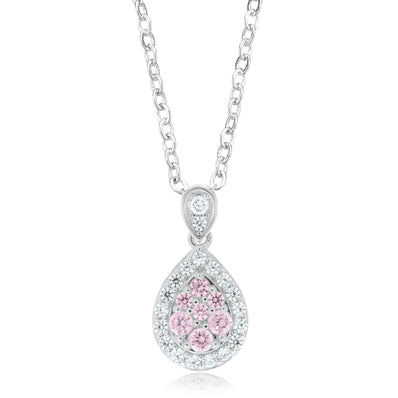 Sterling Silver Round Pink & White Cubic Zirconia Pendant